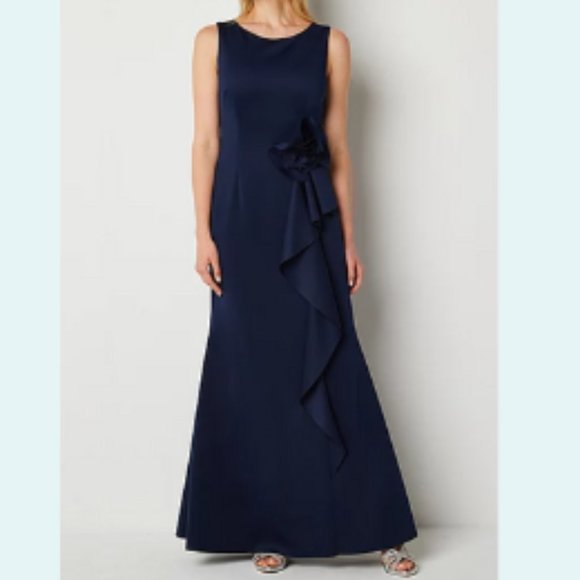 Jessica Howard Dresses & Skirts - Jessica Howard Petite Rosette Ruffle Gown Dress Navy Blue Size 8P